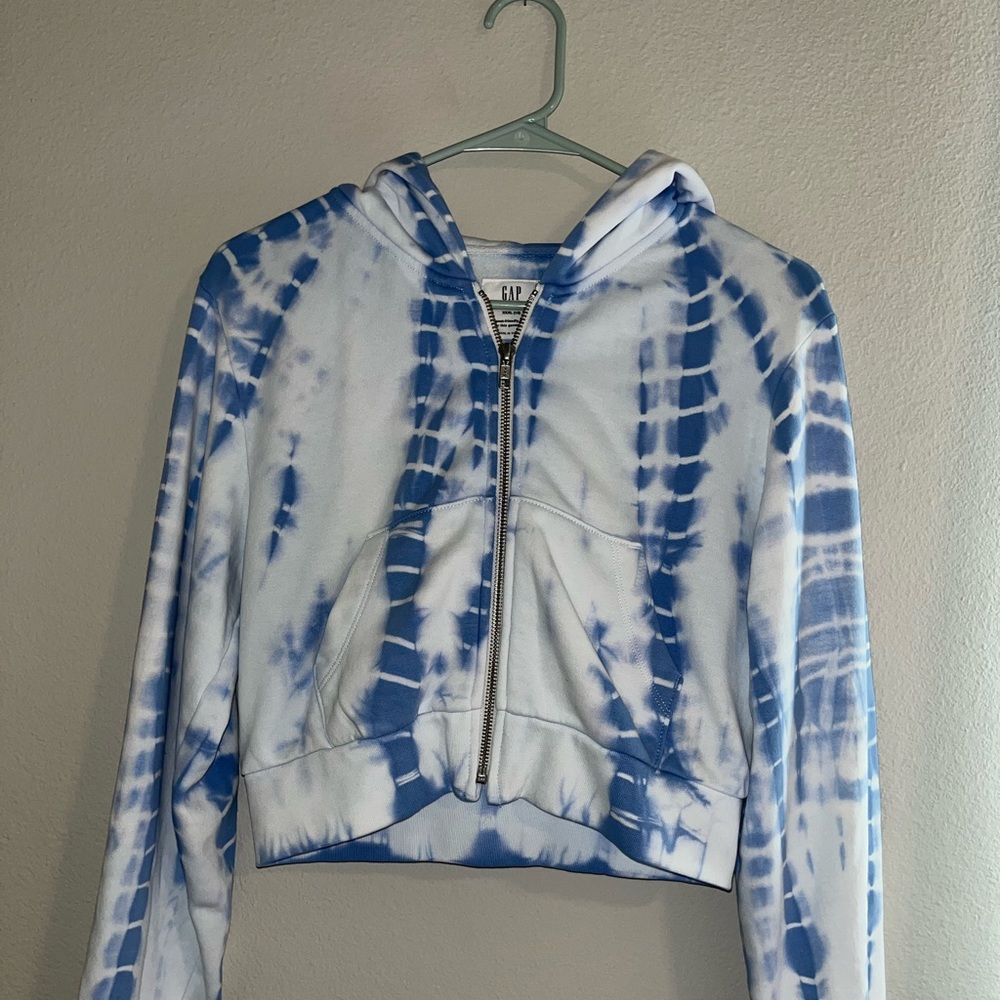 GAP Teen, Cropped Tie-dye (white/blue) Zip up Hoodie